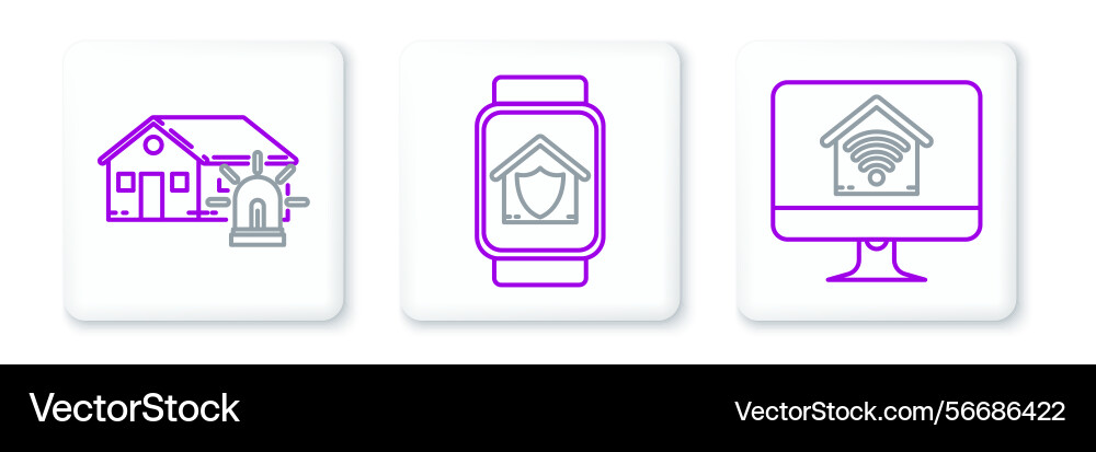 Set line computer monitor with smart home Set line computer monitor with smart home vector image