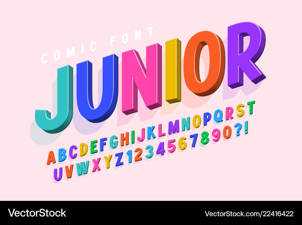 Trendy 3d comical font design colorful alphabet Trendy 3d comical font design colorful alphabet vector image