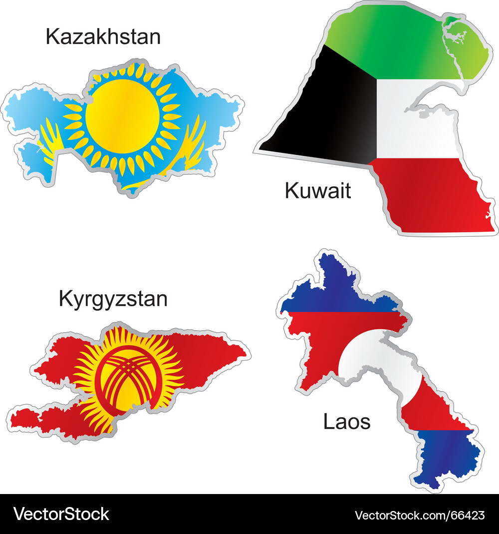 Asian Flags Map Vector Image