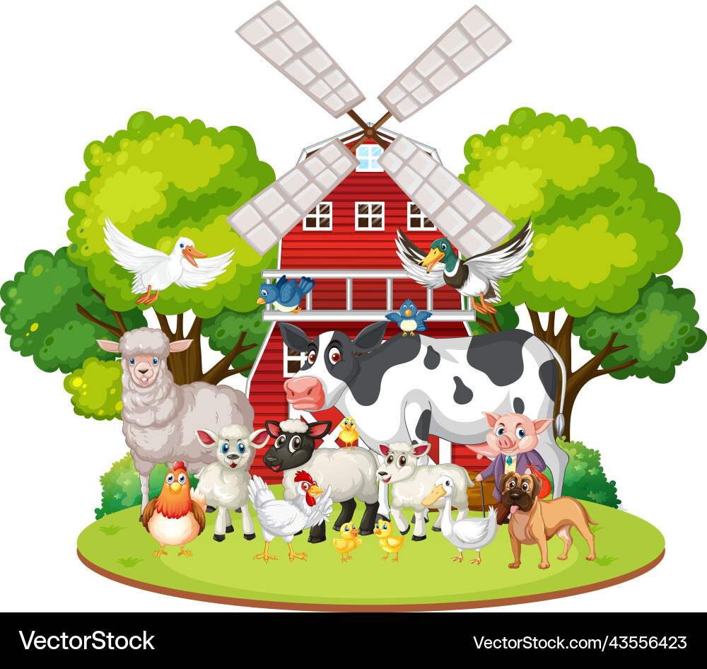 Farming theme with many animals Royalty Free Vector Image