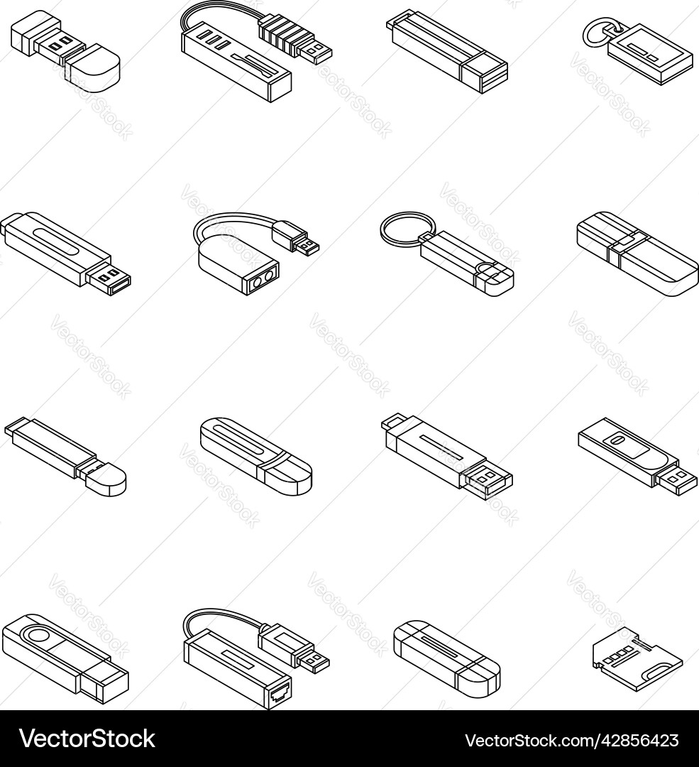 Flash drive icon set outine Flash drive icon set outine vector image