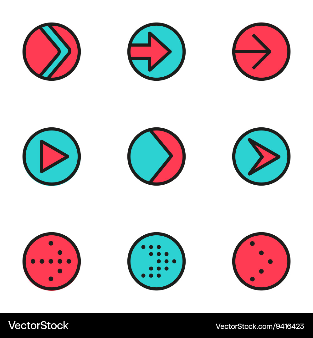 Flat color line arrow circle icons set vector image