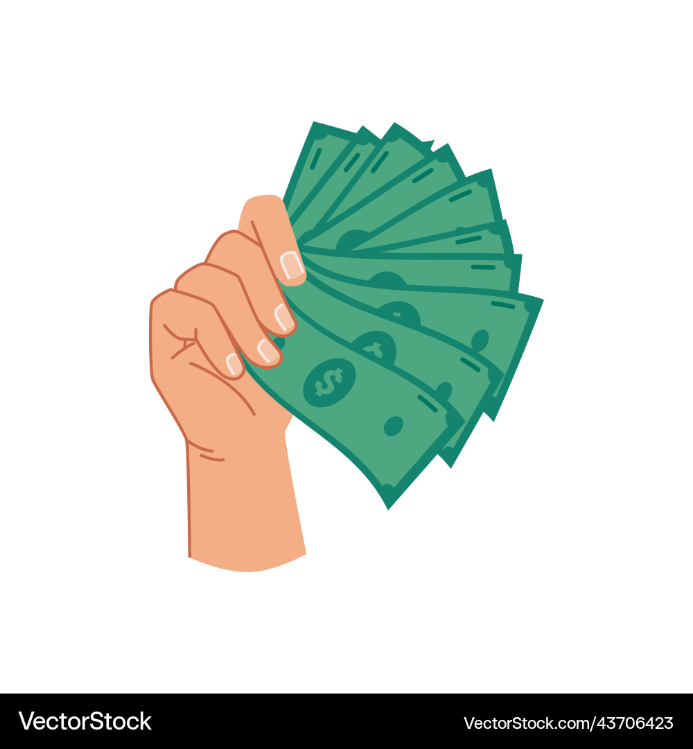 Hand holding paper money cash dollar banknotes Hand holding paper money cash dollar banknotes vector image