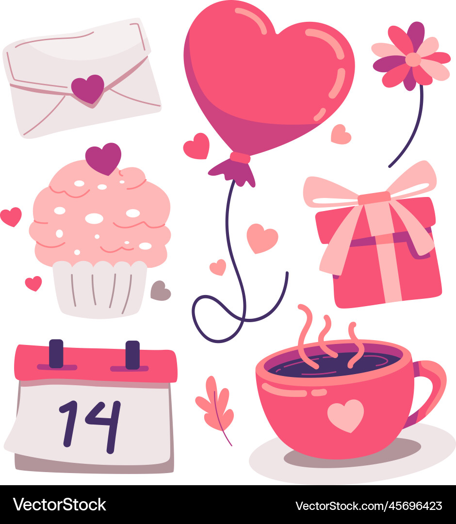 Icon set of valentines day elements and objects vector image