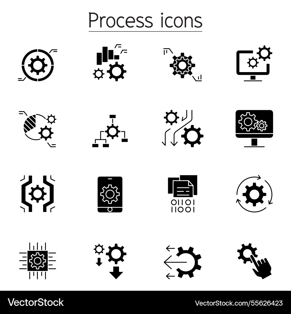 Processing icons set in glyph style Processing icons set in glyph style vector image