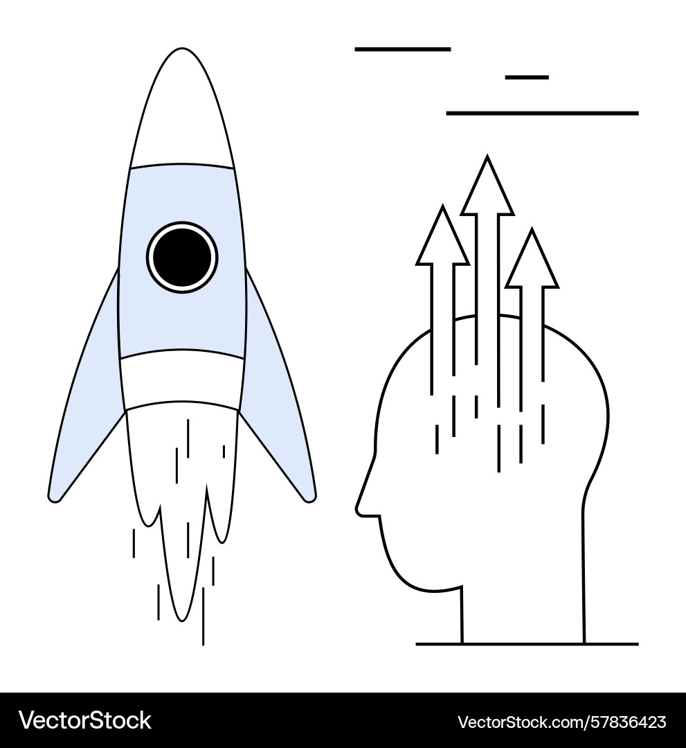 Rocket launch and head with arrows representing Rocket launch and head with arrows representing vector image