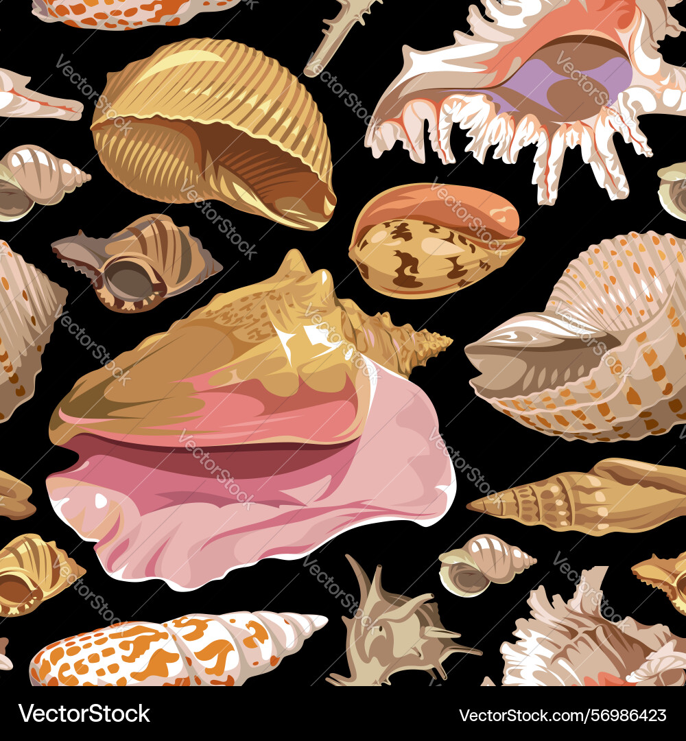 Seamless pattern with colorful realistic seashells Seamless pattern with colorful realistic seashells vector image