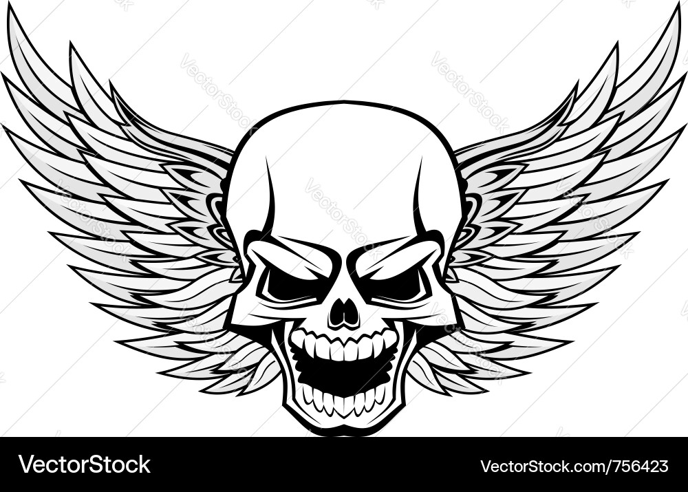 Spooky Skull with Wings Vector Image