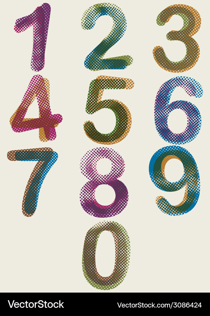 Halftone dots rounded numbers Vector Image