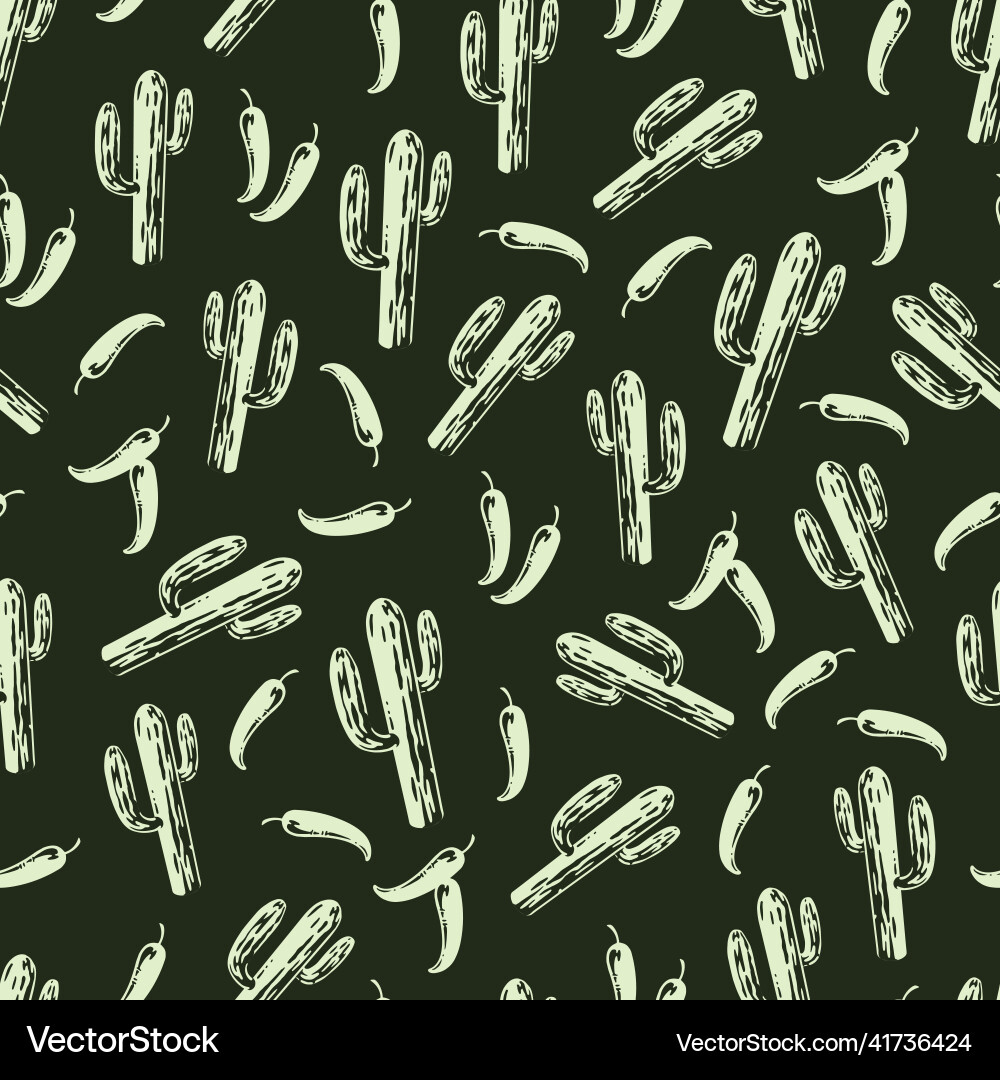 Monochrome seamless pattern with cactus Vector Image