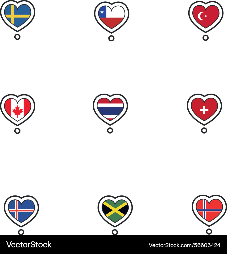 Set of flags on heart shape Set of flags on heart shape vector image