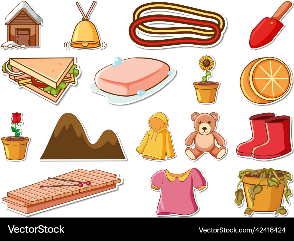Sticker set of mixed daily objects Sticker set of mixed daily objects vector image