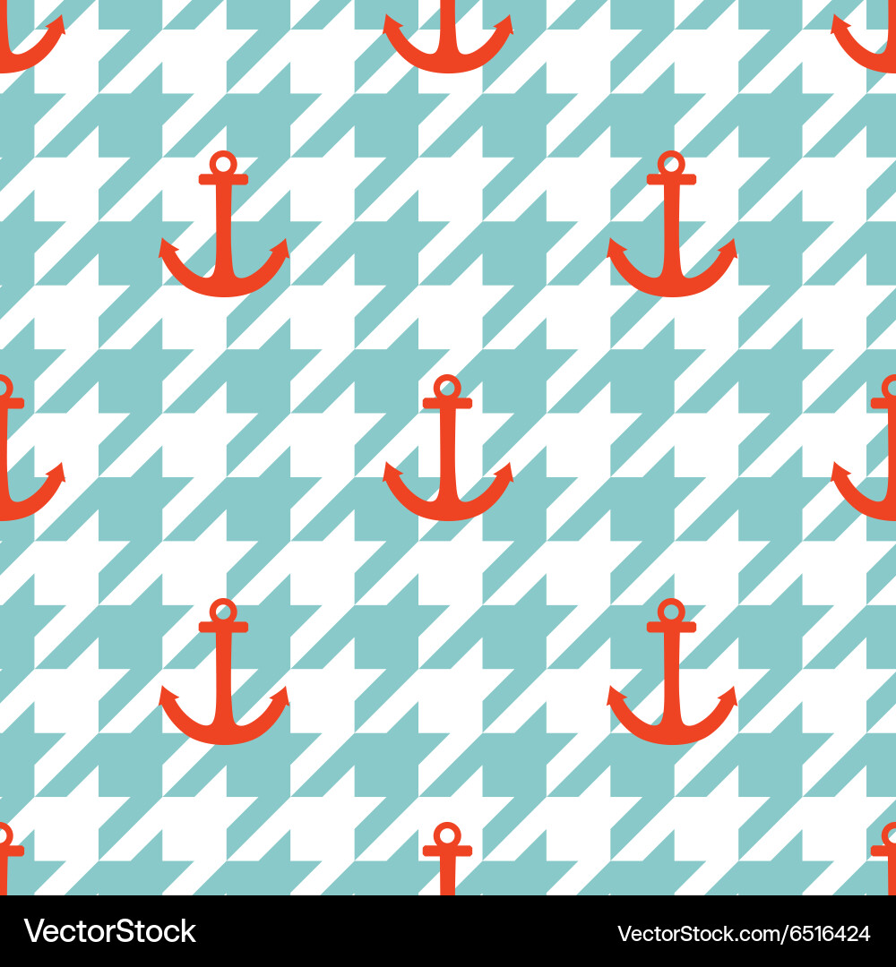 Tile sailor pattern with red anchor on houndstooth vector image
