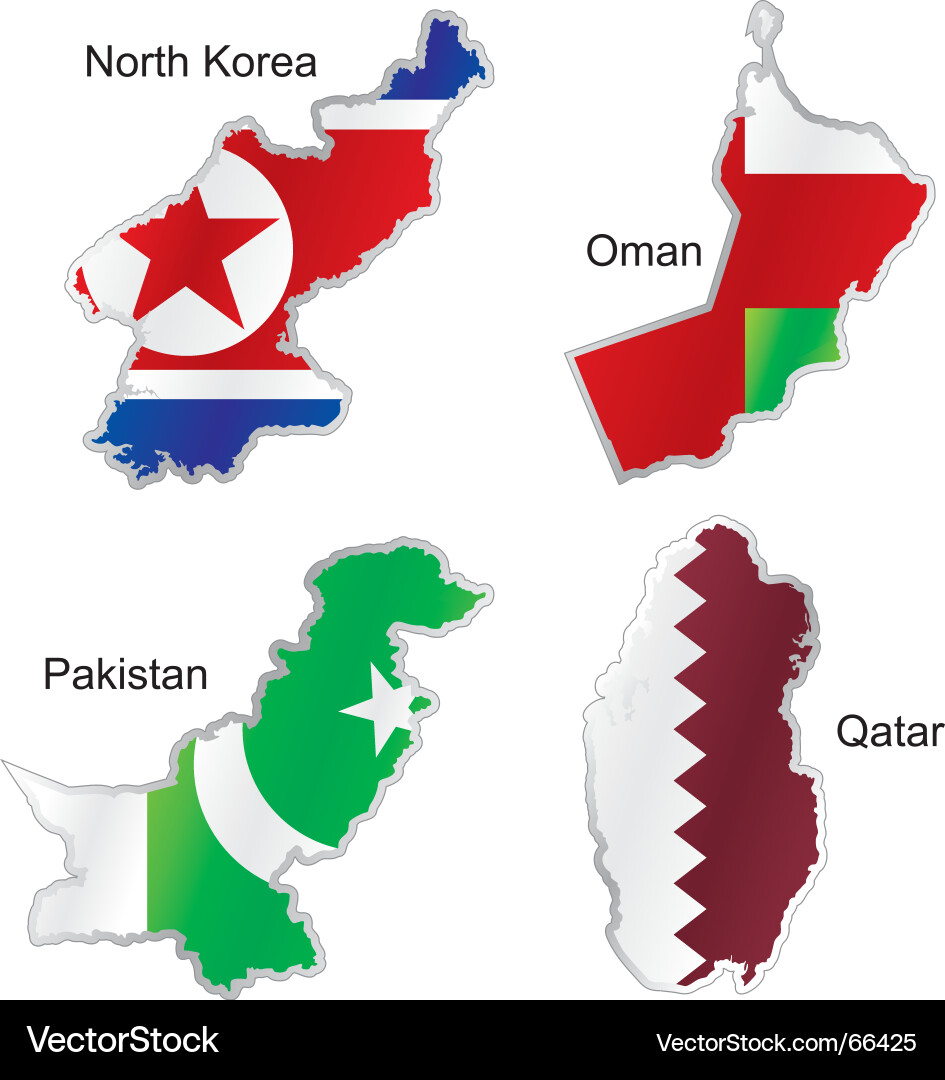 Asian Flags in Map Shape vector image