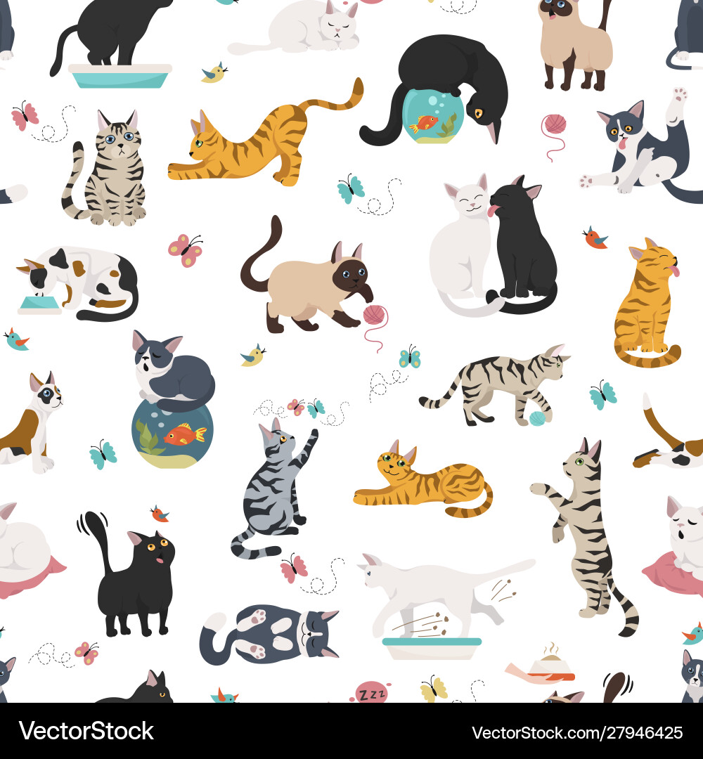 Cartoon cat characters seamless pattern different Cartoon cat characters seamless pattern different vector image