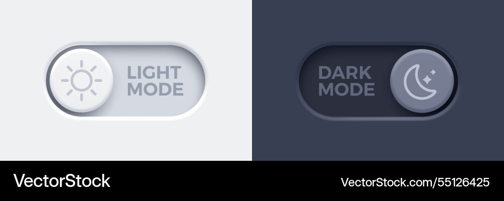 Dark mode and light toggle switch buttons Dark mode and light toggle switch buttons vector image