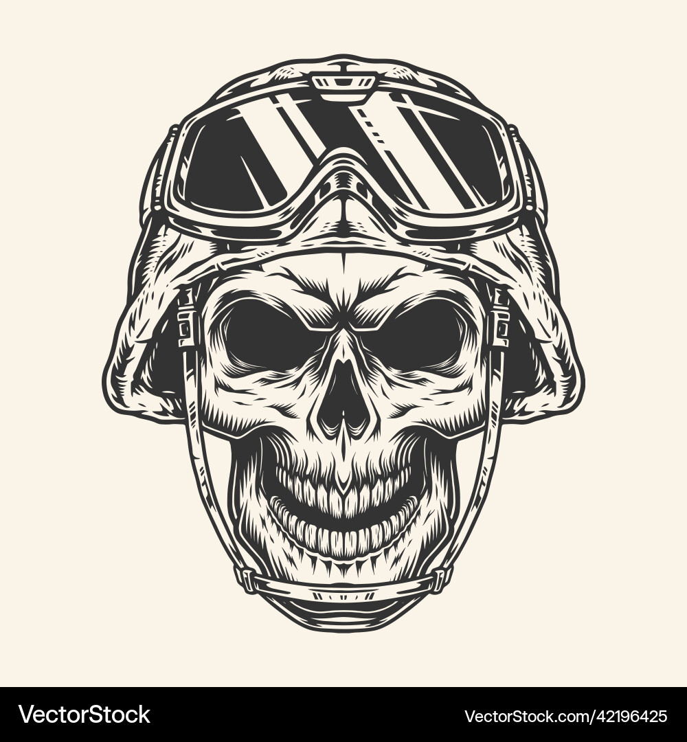 Soldier skull vintage monochrome element Soldier skull vintage monochrome element Vector Image
