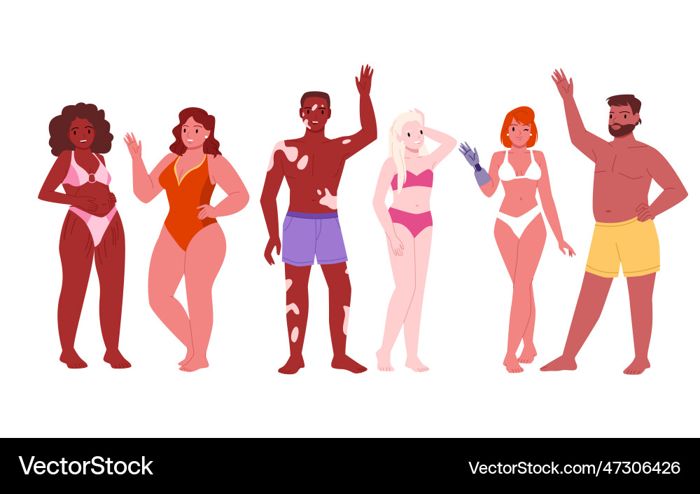 Cartoon isolated happy man and woman in bikini Cartoon isolated happy man and woman in bikini Vector Image