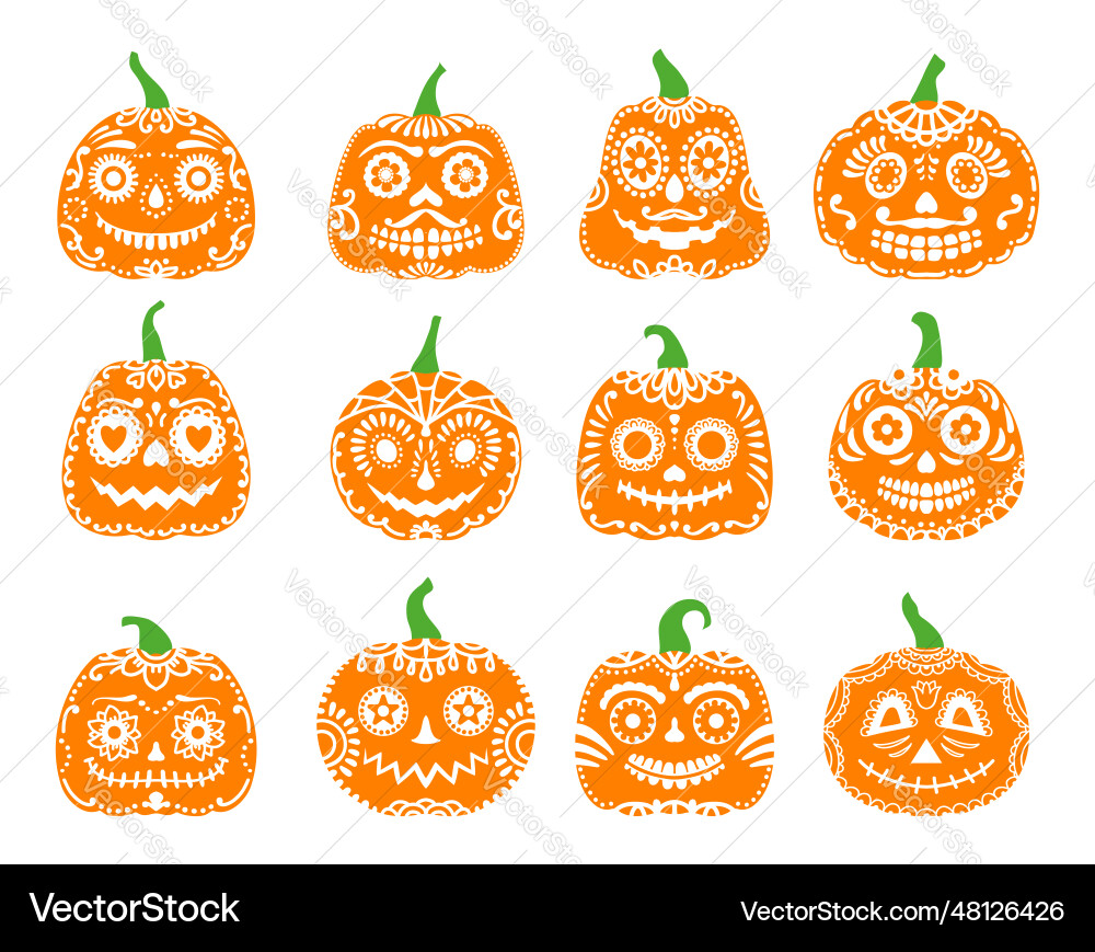 Halloween party mexican pumpkin calavera character Halloween party mexican pumpkin calavera character Vector Image