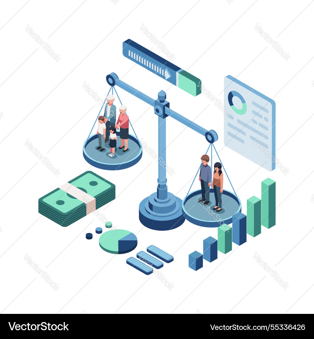 Isometric age dependency ratio with scale Isometric age dependency ratio with scale vector image