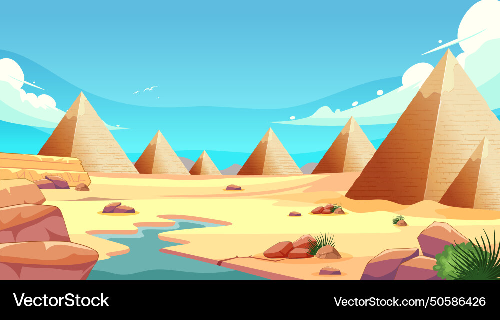 Pyramids in a desert setting Vector Image