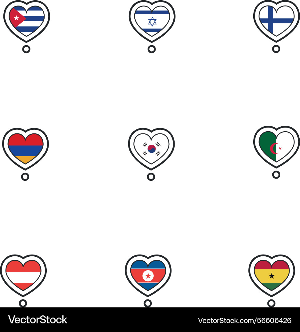 Set of flags on heart shape Set of flags on heart shape vector image