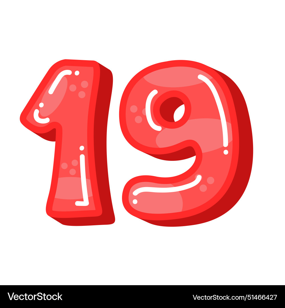 Cute number 19 symbol red color nineteen Vector Image