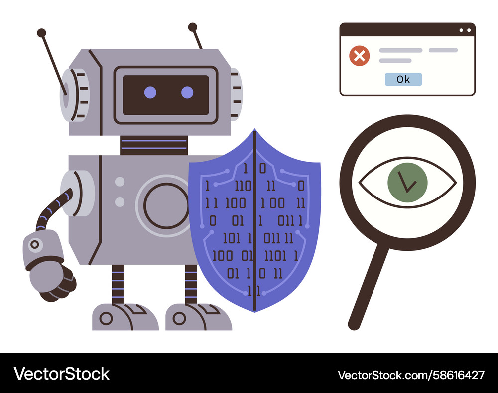 Robot with shield cybersecurity and privacy Vector Image
