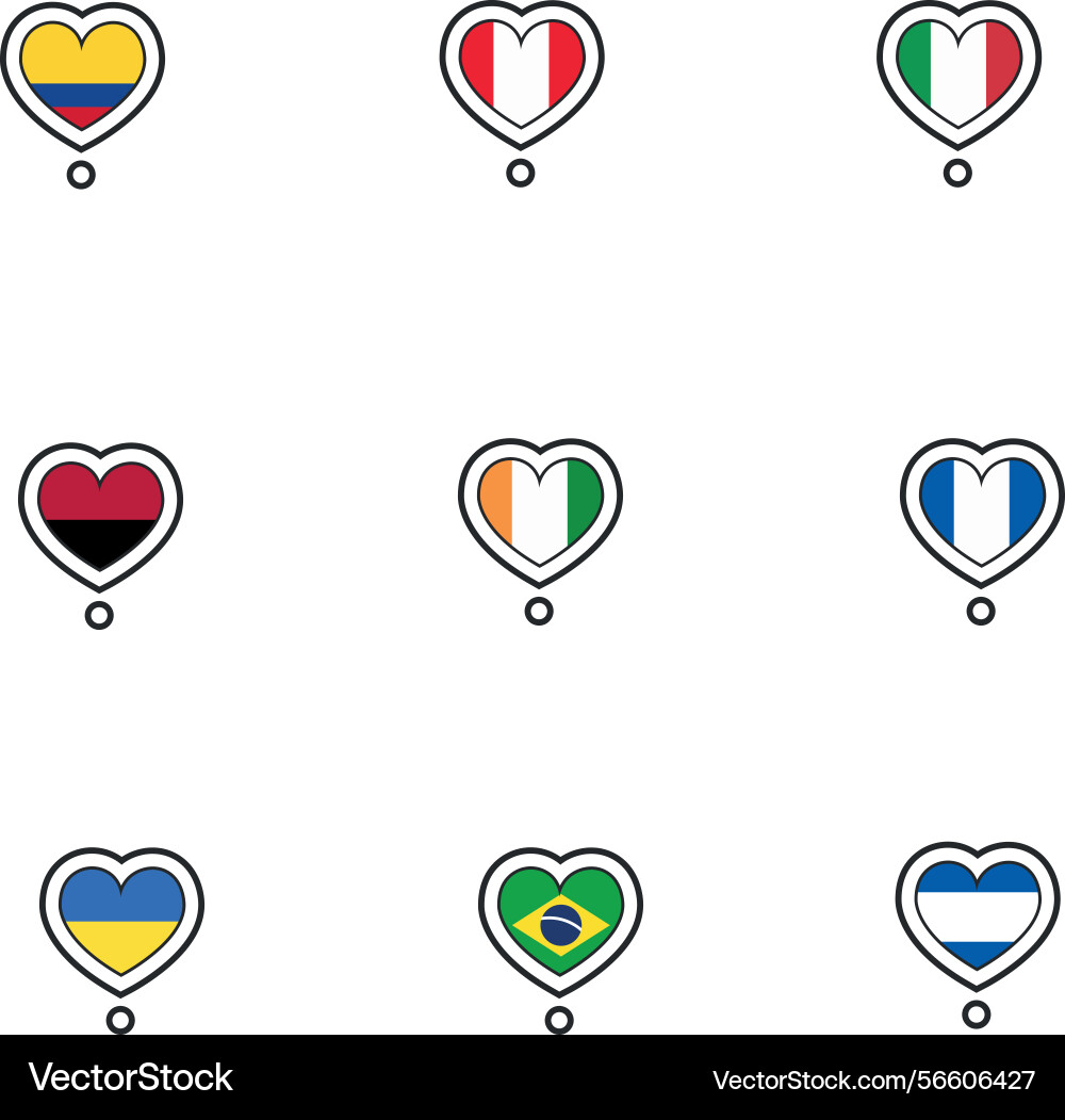 Set of flags on heart shape Set of flags on heart shape vector image