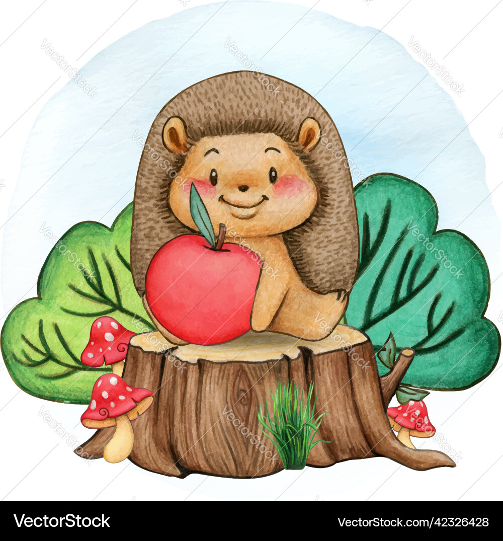 Aquarell niedlichen Waldhedgehog mit Apfel Aquarell niedlichen Waldhedgehog mit Apfel vektorbild