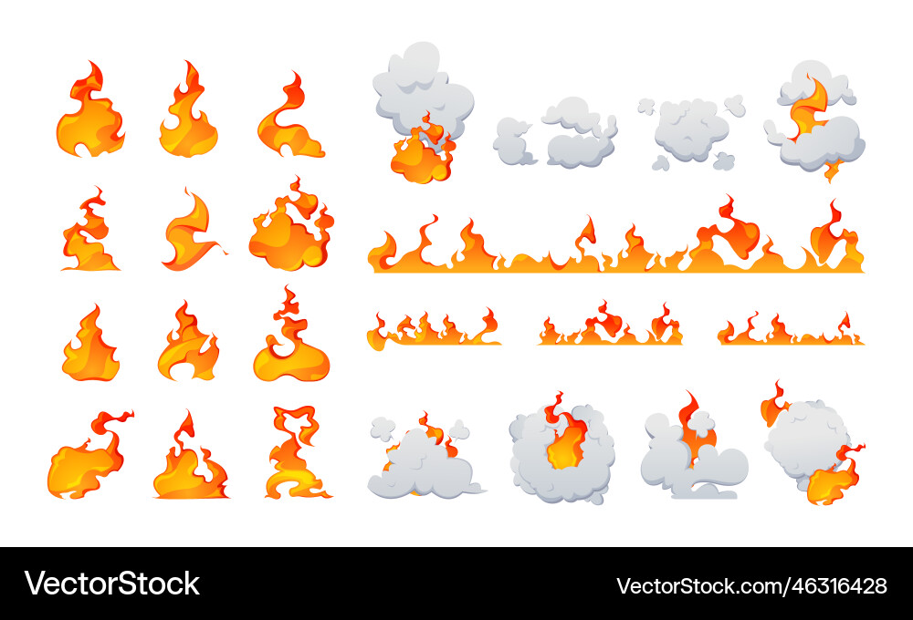 Cartoon explosion fire effect burning smoking Vector Image