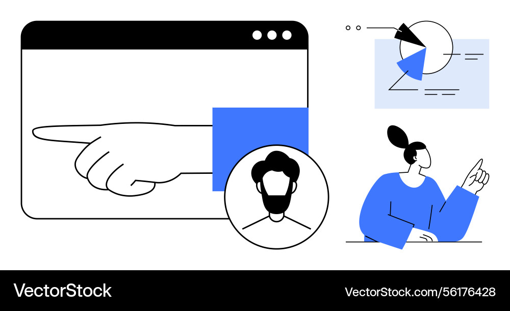 Hand gesture in browser window with user profile Hand gesture in browser window with user profile vector image