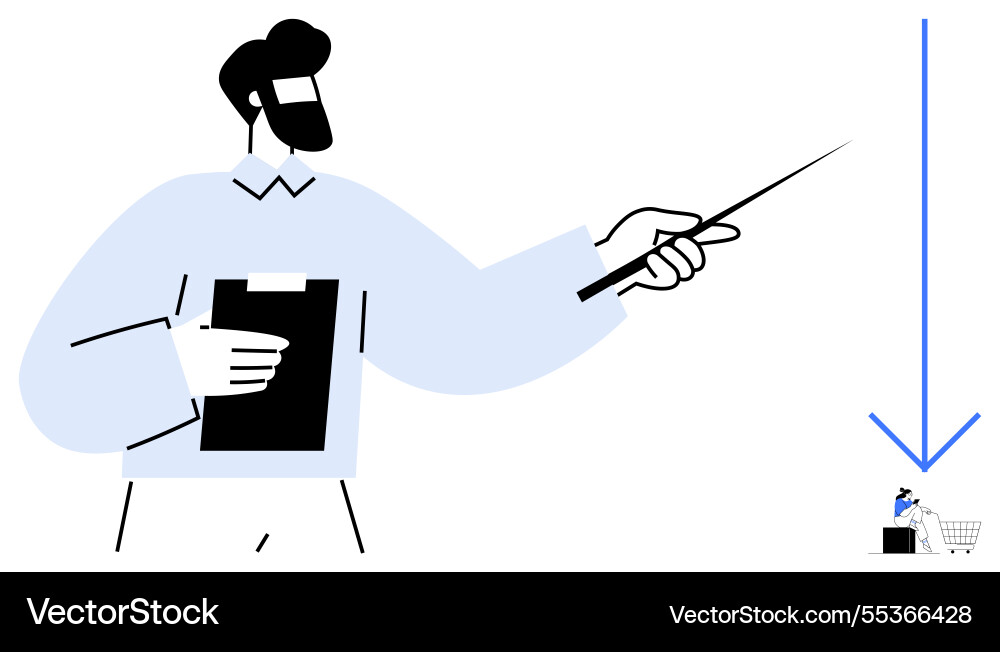 Man holding clipboard pointing with stick towards Man holding clipboard pointing with stick towards vector image