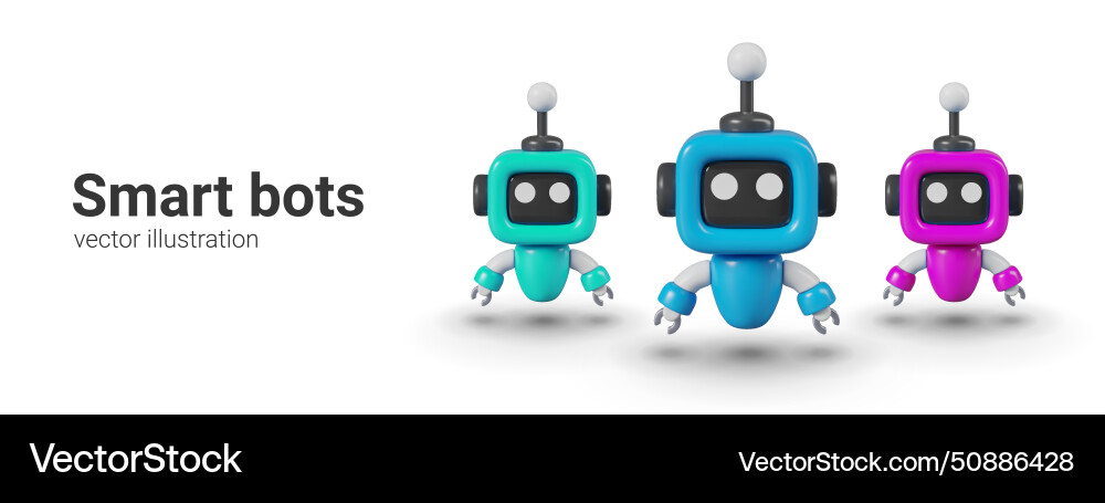 Set of mini robots different colors small Set of mini robots different colors small vector image
