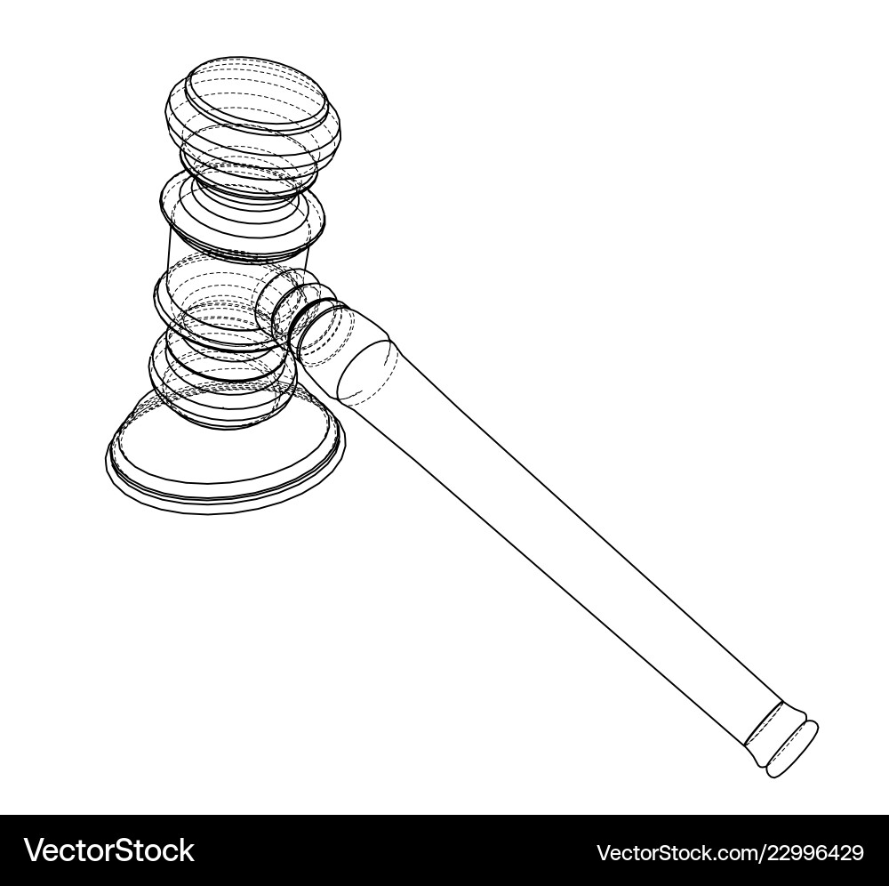 3d outline gavel rendering of 3d outline gavel rendering of vector image