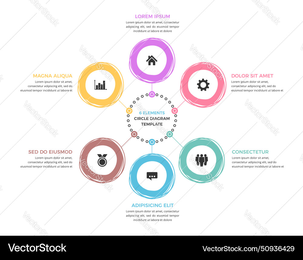 Circle diagram template - six elements Royalty Free Vector