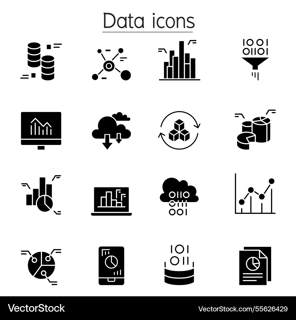 Data graph chart diagram icon set in glyph style Data graph chart diagram icon set in glyph style vector image