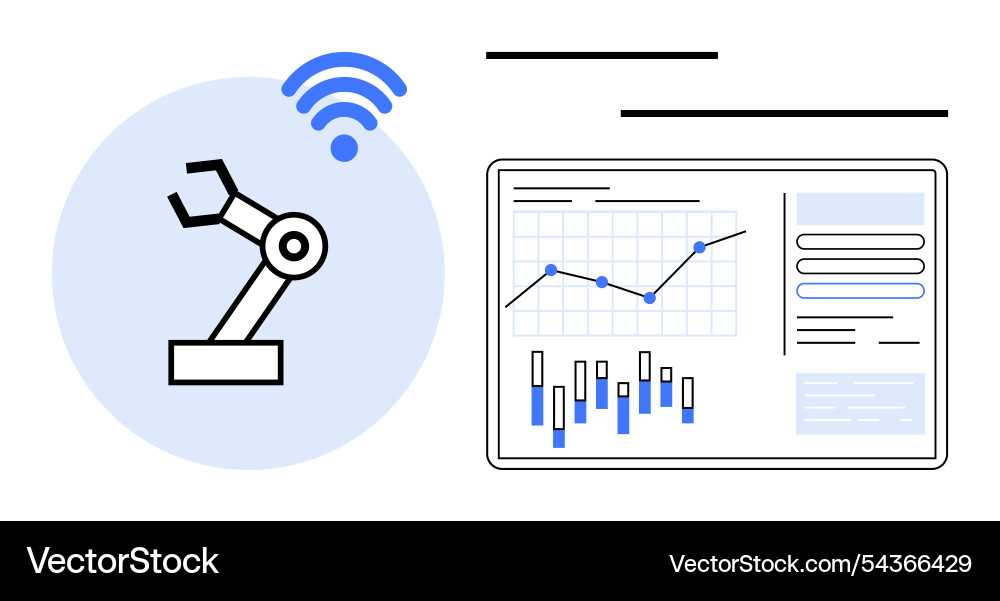 Robotic arm with wireless connectivity analyzing Robotic arm with wireless connectivity analyzing vector image
