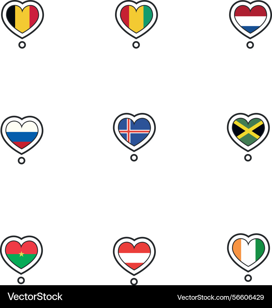 Set of flags on heart shape Set of flags on heart shape vector image