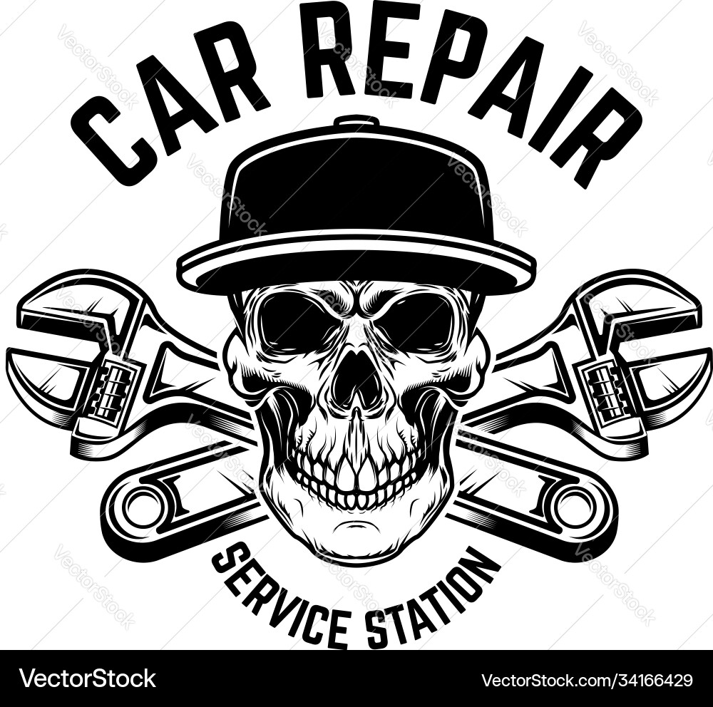 Skull & Wrench Repair Emblem Vector Image