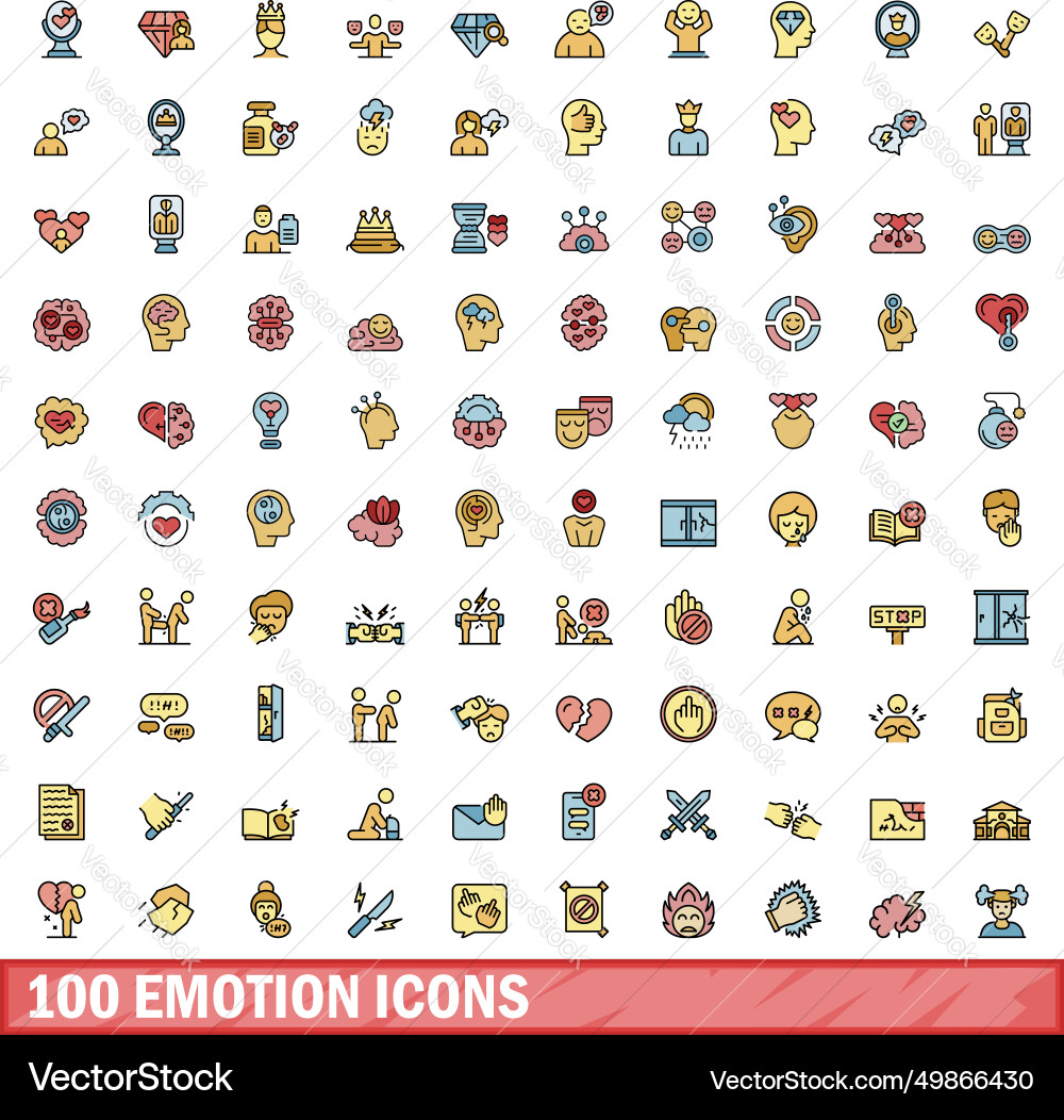 100 emotion icons set color line style 100 emotion icons set color line style vector image