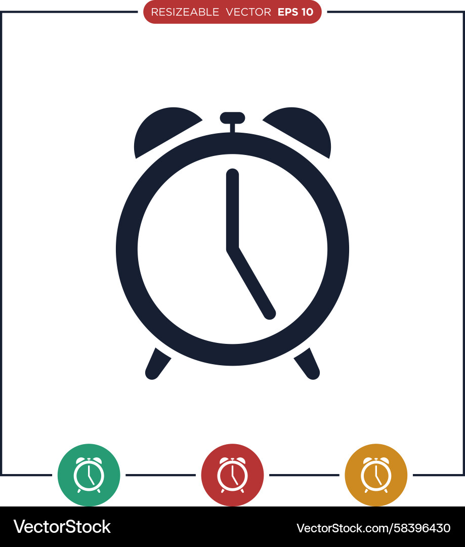 Alarm Clock Icon Set - Flat Style Vector Image