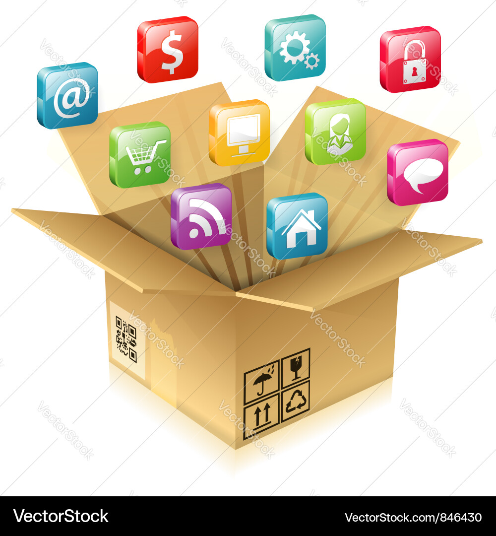 Cardboard Box with Icon Set Vector Image