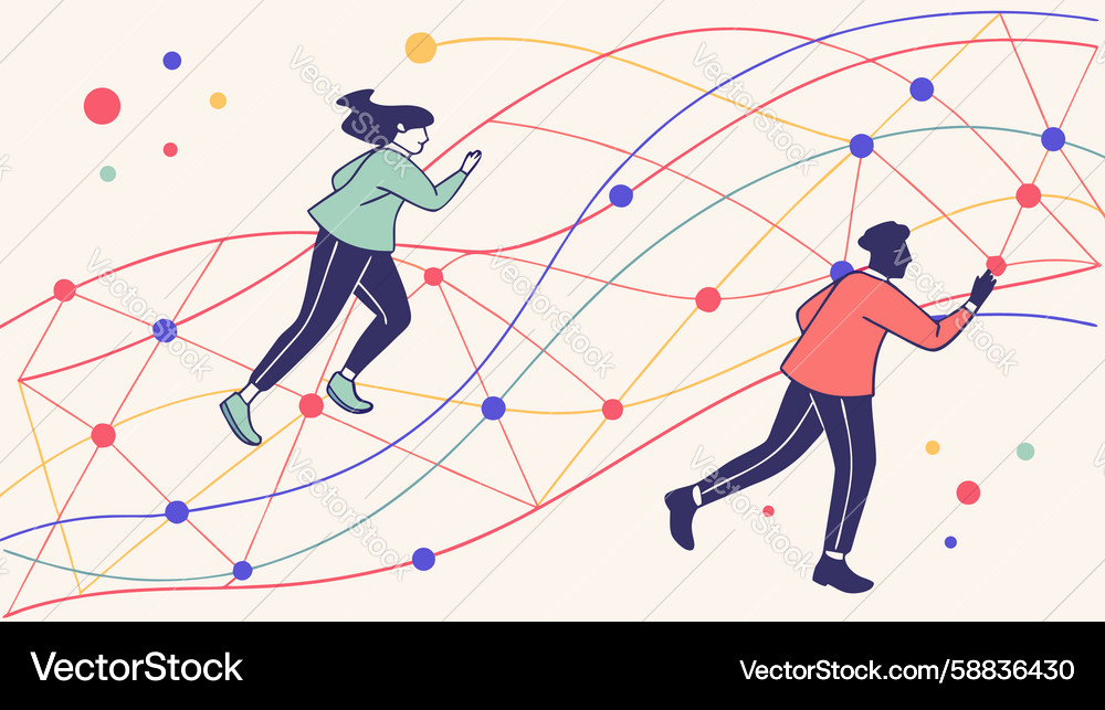Dynamic runners with network connections design Vector Image