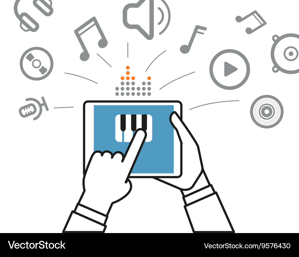 Making music via modern digital gadget simple line vector image