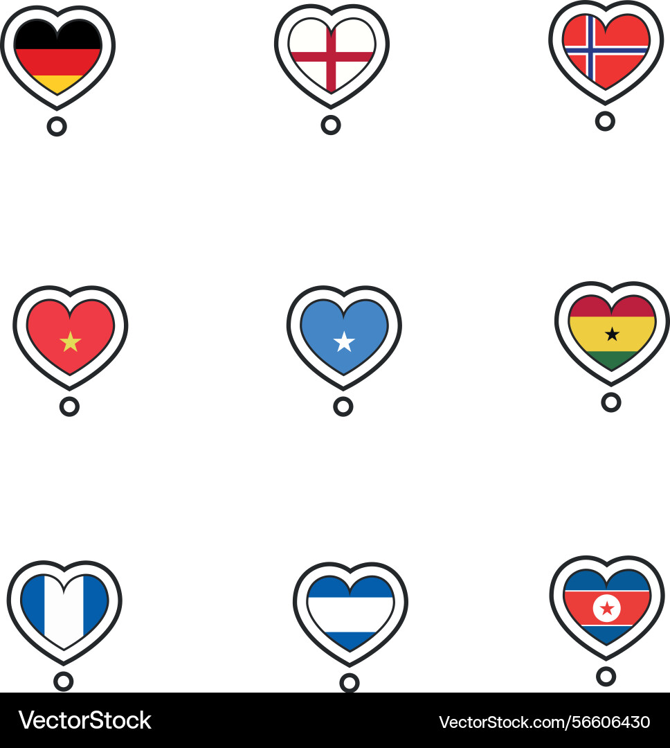 Set of flags on heart shape Set of flags on heart shape vector image