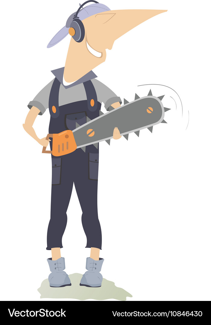 Smiling worker with chainsaw Vector Image