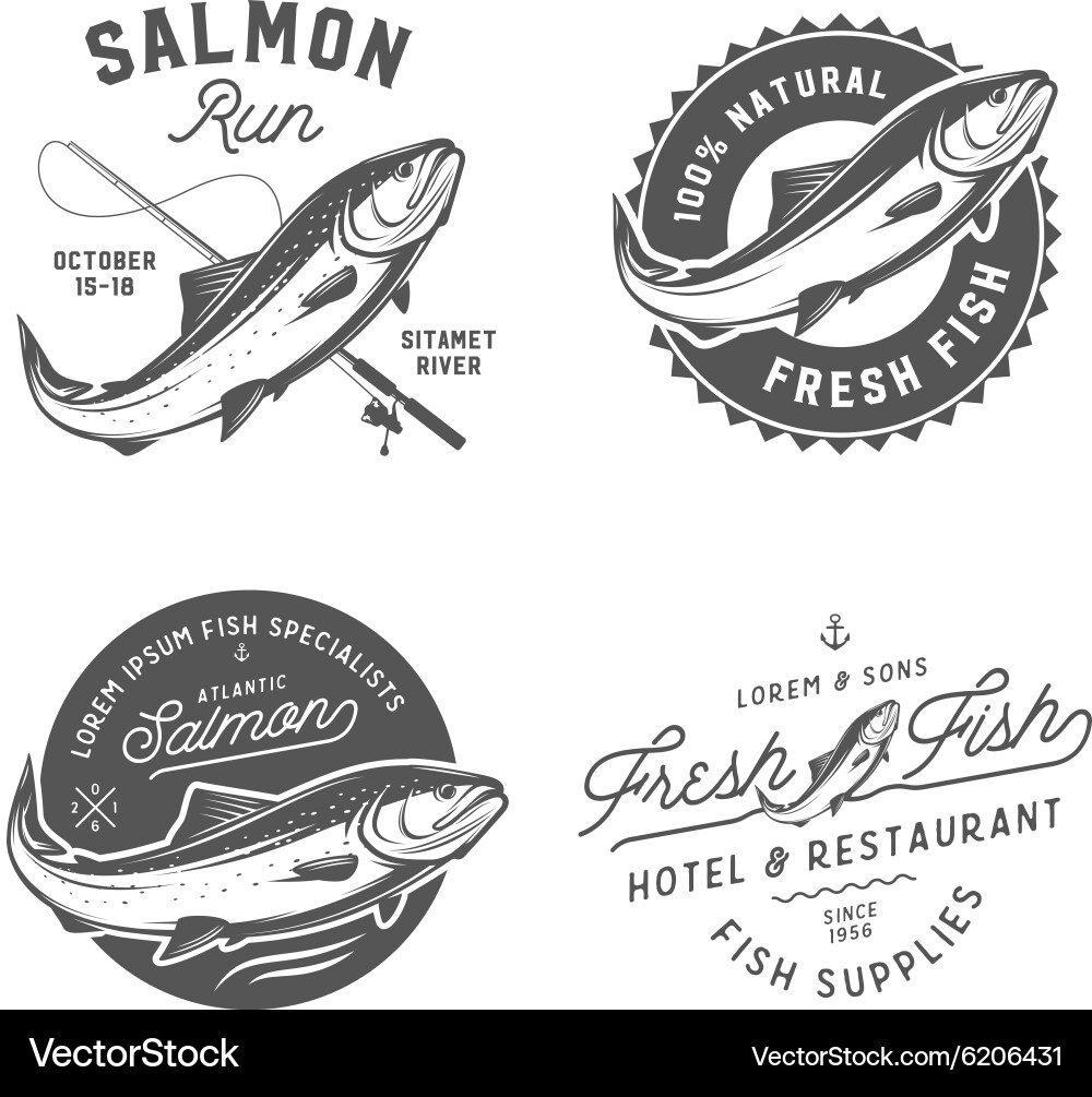 Vintage Salmon Emblems & Seafood Logos Vector Image