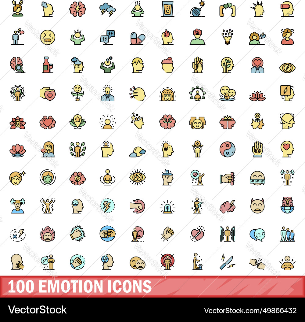 100 emotion icons set color line style Vector Image