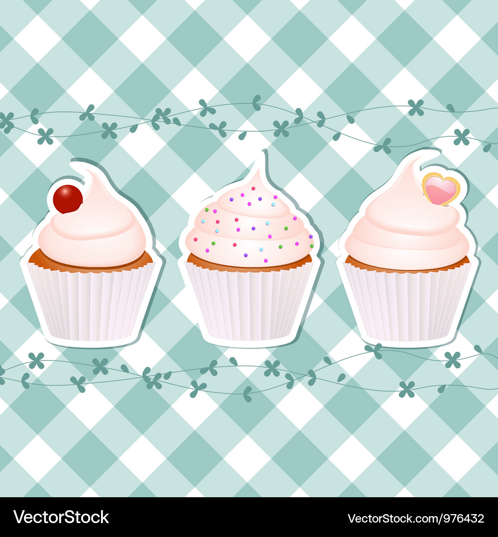Cupcake Background with Gingham Vector Image